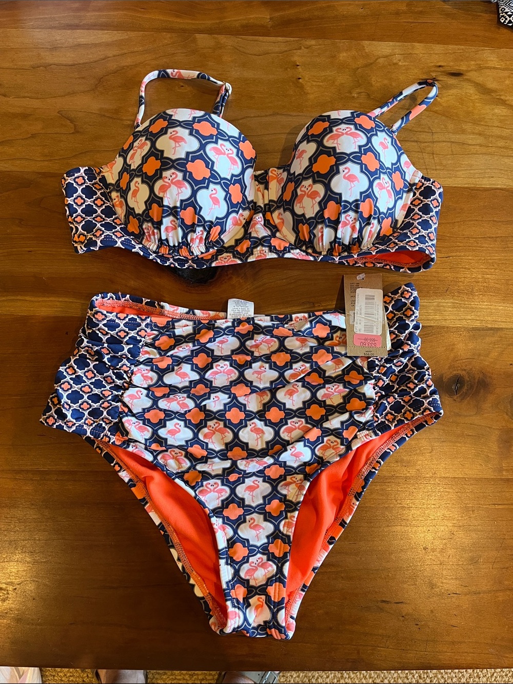 Cremieux Flamingo Print Bikini - Navy/Coral/White - NEW!